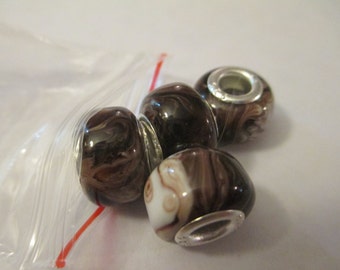 4 Brown Swirled Euro Beads Craft Supplies