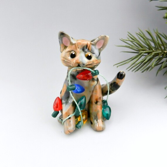 Tortoiseshell Cat Dilute Christmas Ornament Figurine Lights