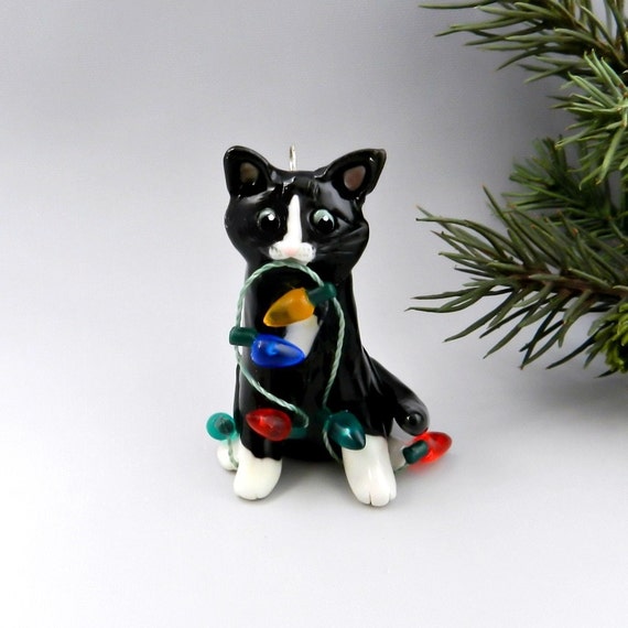 Cat Black White Tuxedo Christmas Ornament by TheMagicSleigh