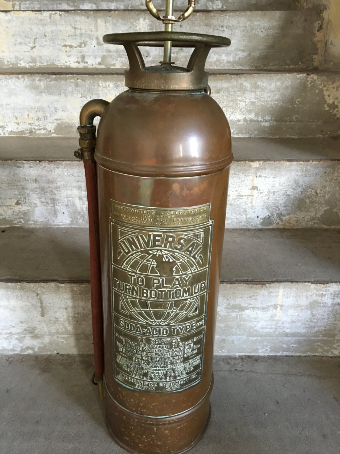 Vintage Fire Extinguisher Brass and Copper Lamp