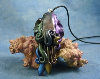 Deep Space Cuttlefish Necklace, Polymer Clay Jewelry Pendant