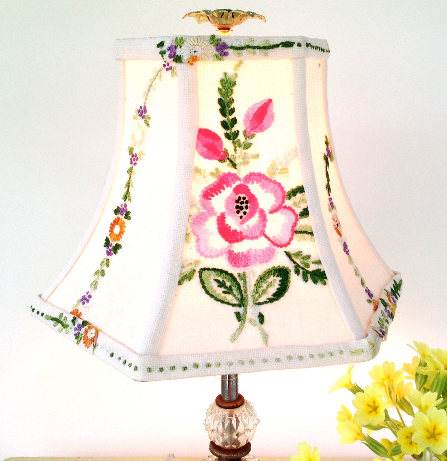 Pink Floral Lamp Shade Lampshade in Vintage Embroidery