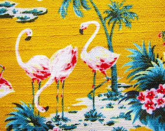 Animal Print Fabric - Japanese Fabric Textured Cotton - Flamingos on Orange Yellow - Fat Quarter