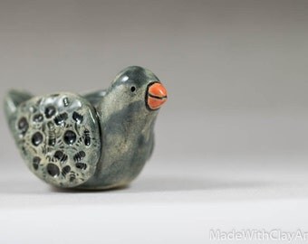 Whimsical Pottery Bird - Miniature Ceramic Porcelain Clay Animal Sculpture Decorative Home Decor Ornament - Terrarium Figurine Hand Sculpted