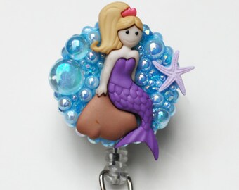 Lovely Mermaid Girl Vintage Zipper ID Badge Reel -RN ID Badge Holder - Zipperedheart