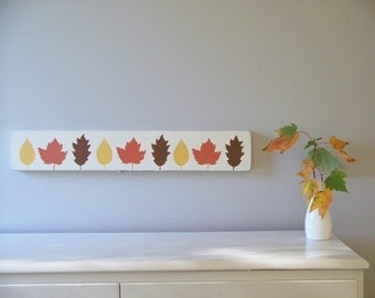 Fall Leaves, Autumn Wood Hand Painted Sign, 23 x 4 Inches, Halloween, Thanksgiving Decor, Over Doorway Sign, Wide and Narrow