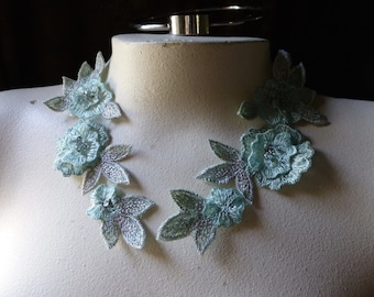 Mint Green Beaded Lace Applique Pair for Lyrical Dance, Sashes, Headbands, Costumes PR