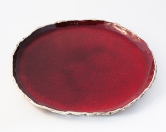 Red dinner plate, Red ceramic plate, Handmade dinner plate, stoneware plates, Organic dinnerware, Rustic plates, Tableware, Wedding gift
