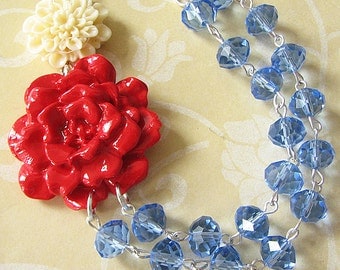 Statement Necklace Flower Necklace Turquoise Jewelry Bib Necklace Bridesmaid Jewelry Red Necklace