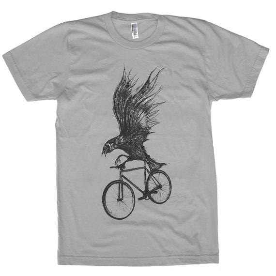 Mens Black Bird on a Bicycle American Apparel Asphalt New