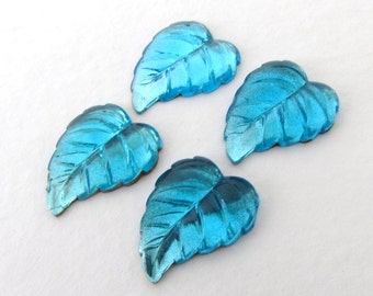 Vintage Glass Cabochon Aqua Blue Leaves Aquamarine Floral Foiled 16x12mm gcb1271 (4)