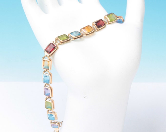 ON HOLD 14K Gemstone Tennis Bracelet Multi Color Stones Vintage