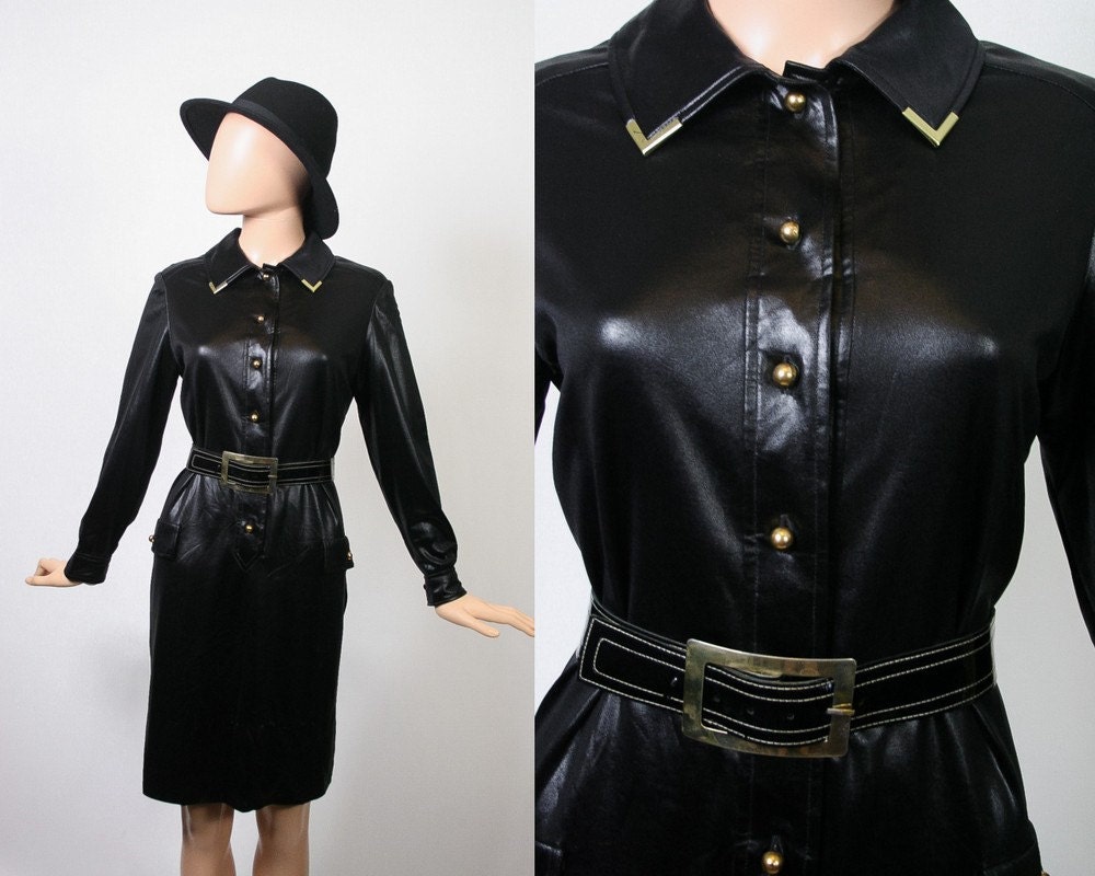 Vintage Rare Iconic Wet Look 60s Mod Dress / 1960s Vinyl