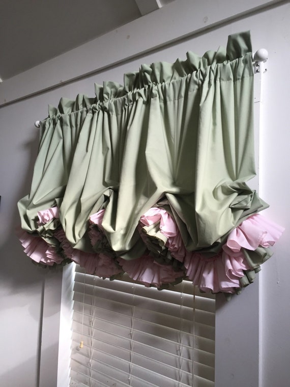 Sage Green and Blush Pink Double Ruffle Balloon Curtain
