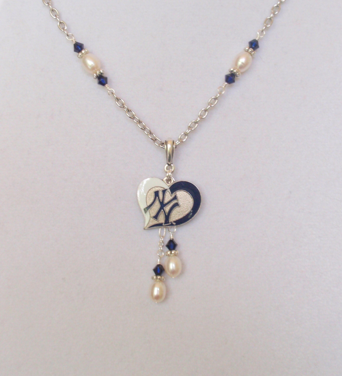 NY Yankees Necklace Yankees Bling Freshwater Pearl by scbeachbling