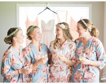 Silver Bridesmaids Robes. Kimono Robes. Bridesmaids gifts. Getting ready robes. Bridal Party Robes. Floral Robes. Wedding Party Robe