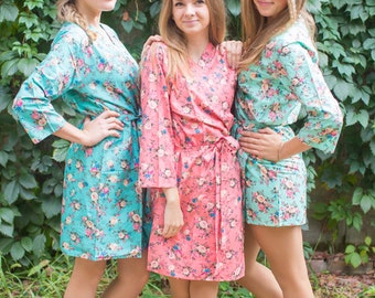 Coral Bridesmaids Robes Kimono Crossover Robes Spa by silkandmore