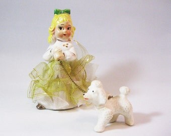 Vintage Girl and Poodle Figurine, 1950's Japan