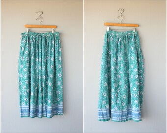 Vintage Indian Cotton Skirt | Printed Cotton Skirt | Vintage Maxi Skirt | Border Print Skirt | Festival Skirt | Bohemian Skirt