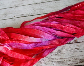 NeW - Hand dyed ribbon - LIPSTICK KISS dazzle ribbon, 5 yards