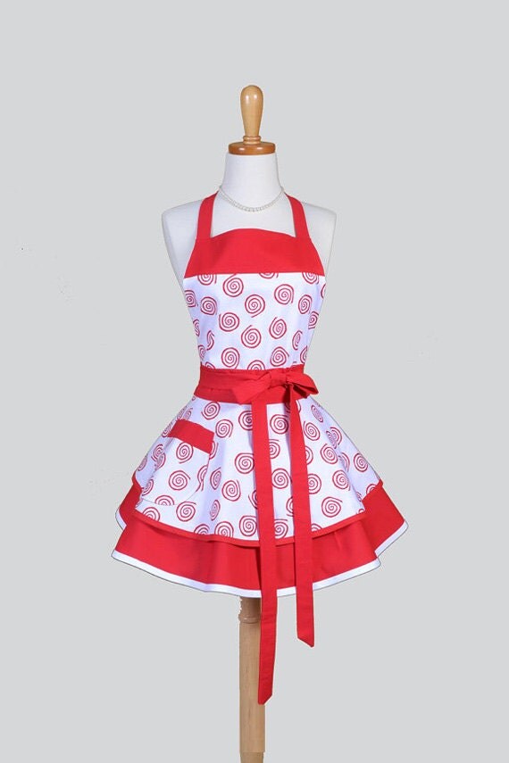 Ruffled Retro Apron Womens Flirty Cute Full Vintage Kitchen 