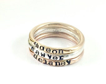 Stacking Name rings, Rose Gold Filled, Yellow Gold Filled, and Silver Stacking Name Rings, Mixed Metals Name Rings, Personalized Rings, Name