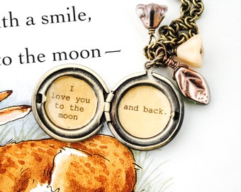 I love you to the moon and back - Women's Locket - in antique brass
