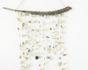 Shell Curtain Mobile White Cream Beige Tan Seashells Natural Organic Wedding Bridal Ocean Tropical Doorway Hanging Boho Beachy Driftwood
