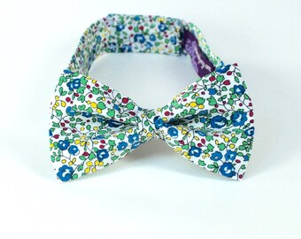 Bow's Tie - Kid's - Green & Blue Liberty of London Mini Floral Boy's Bowtie - Blue Green White Ringbearer Tie - floral tie