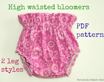 High waisted baby bloomer pattern, Baby diaper cover pattern, Ruffle bloomer pattern, Girls bloomer pattern pdf, Baby pants pattern (S126)