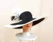 Extra Wide Brim White and Black Hat * Black Derby Hat * Floppy Hat * Wide Brim Hat * Ascot Hat * Church Hat * Wedding Hat * Adjustable Hat Extra Wide Brim White and Black Hat * Black Derby Hat * Floppy Hat * Wide Brim Hat * Ascot Hat * Church Hat * Wedding Hat * Adjustable Hat