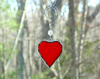 Stained glass heart, suncatcher ornament, heart suncatcher, red heart, gift for her under 10, mini glass heart, small red heart ornament