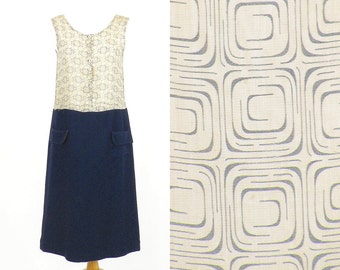 1920s Dress, 20s Day Dress, Geometric Print 20s Work Dress, 1920s Frock