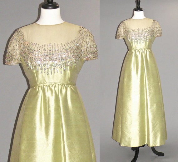 Vintage 1960s Beaded Gown 60s Evening Dress Embellished