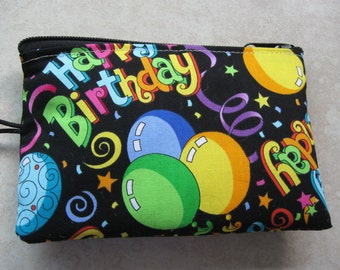 happy birthday padded makeup jewelry bag