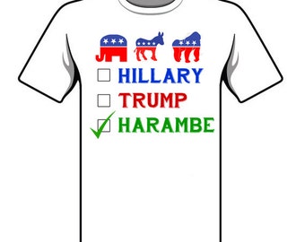 VOTE FOR HARAMBE shirt funny meme tshirt Donald Trump Hillary Clinton 2016 presidential election ballot funniest Harambe shirt gorilla humor