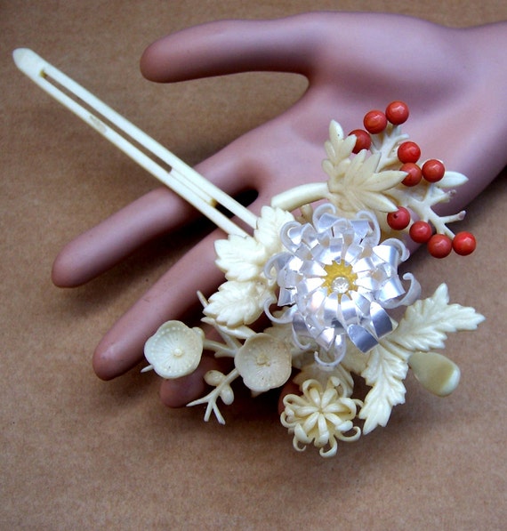 Japanese wedding kanzashi hair pin mother of pearl effect hair