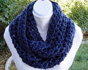 Dark Solid Navy Blue INFINITY SCARF Loop Cowl, Soft Bulky Chunky Acrylic, Thick Crochet Knit Winter Circle Scarf..Ready to Ship in 2 Days