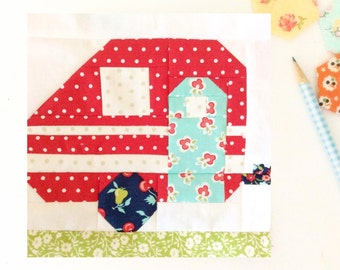 Vintage Camper Quilt Block PDF Instant Download Quilt Pattern 6 inch and 12 inch block instructions