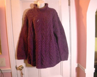 Long Chunky Purple Wool Sweater Womens Large Nepal Hand Knit