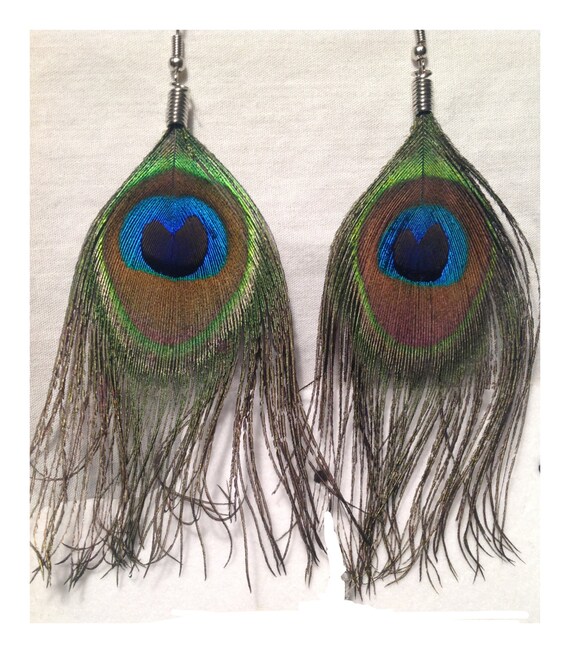 Peacock Feather Earrings/Feather Earrings/MADE TO by icusuezq