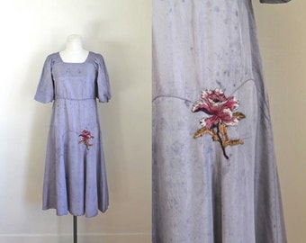 vintage 1920s dress - LILY of the INCAS purple floral applique flapper dress / S