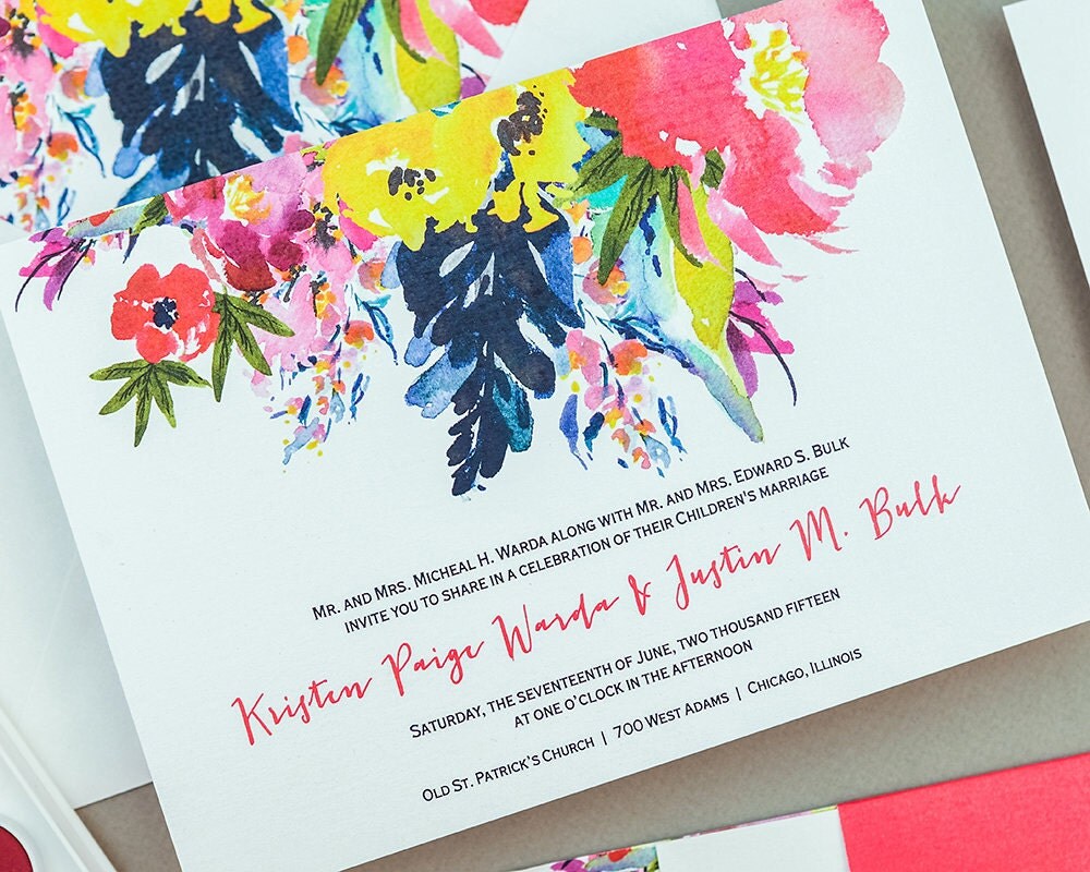 Modern Bright Floral Wedding Invitation TemplateBold Floral