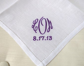 Irish Linen Hemstitched Handkerchief with Monogram & Date