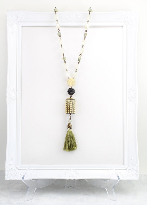 Items Similar To Green Tassel Necklace Boho Bohemian Jewelry Art Deco Sautoirs Necklace 0479