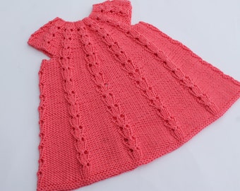 Bright Pink Baby Girl Lace Dress. Hand Knit Baby Dress. Summer Baby Gress. Cotton Baby Girl Dress. 0-6 months