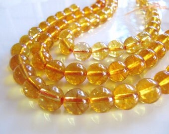 Citrine Beads in Golden Yellow, 7mm to 8mm, Round Translucent Gemstone, Half Strand, 8 Inches, 23-24 Beads