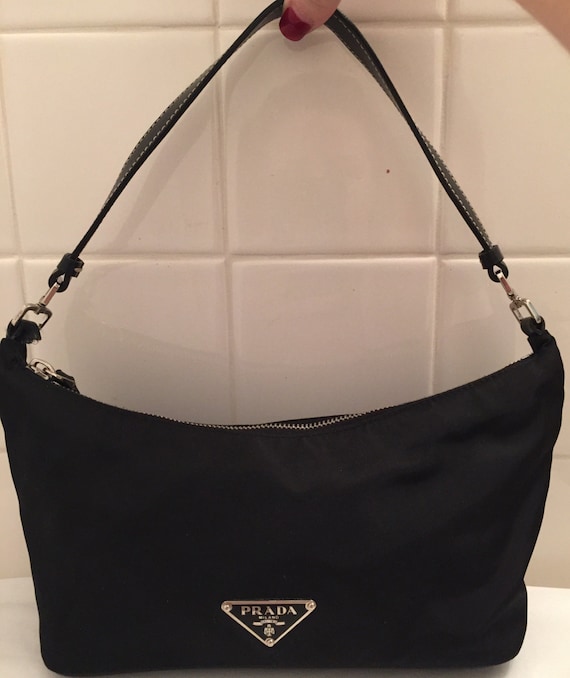 Vintage Black Prada Hobo Baguette Handbag Milano by LyndiLane