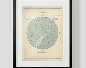 December Constellation Star Chart Popular Guide to the Heavens Art Print 50