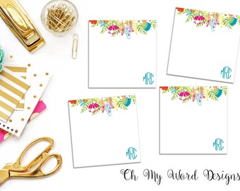 Monogram Post It Notes-Monogrammed Sticky Note Pad-Post It Notes-Set of 4 Sticky Note Pads-Flower Post It Notes